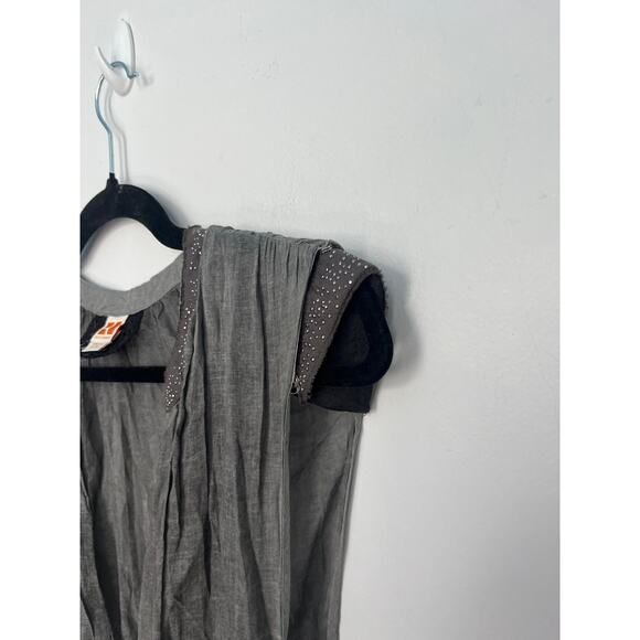 Boss Orange Gray Dress Women 6 Pleated Sheer Cap Sleeve Embellished‎ Waist - Picture 8 of 10